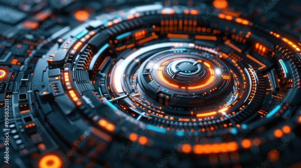 Poster Futuristic Glowing Circuit Board With Intricate Patterns