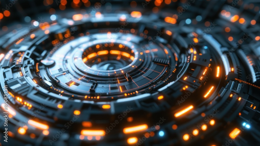 Poster Futuristic Glowing Circuit Board with Intricate Patterns and Glowing Nodes