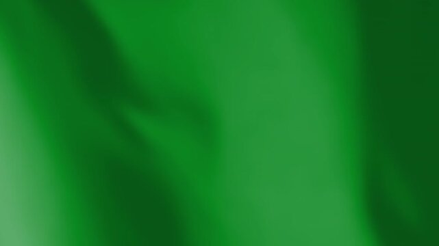 Green flag waving animated background. Plain or monochrome colored textile material moving with the wind footage. Template for a design or a sports team symbol.