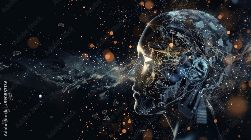 Wall mural futuristic artificial intelligence concept on dark background realistic abstract image