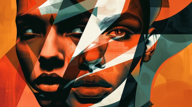 An abstract piece of art characterized by bold colors and intersecting geometric shapes, creating a visually dynamic and engaging composition that stimulates the viewer's imagination.