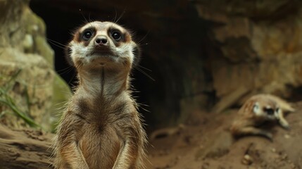 Fototapeta premium Close-up of a meerkat standing guard.