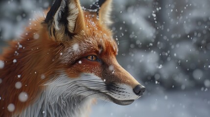 Obraz premium Close-up of a red fox in the snow.