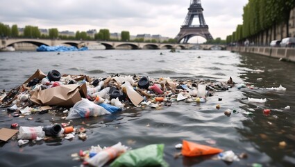 Illustration of sewage pollution in Paris in Seine river. Water quality fear. Generated AI. Not the actual event