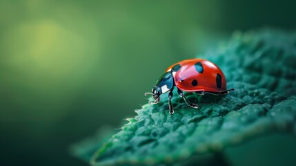 Fototapeta premium Macro shot of a ladybug on a leaf.