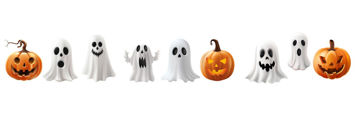 Set of halloween icons isolated on transparent background. Ghost, pumpkin, jack-o'-lantern