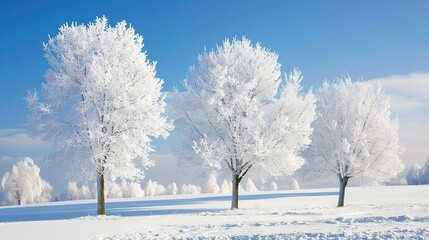 Obraz premium Frosty Trees in a Winter Wonderland Landscape