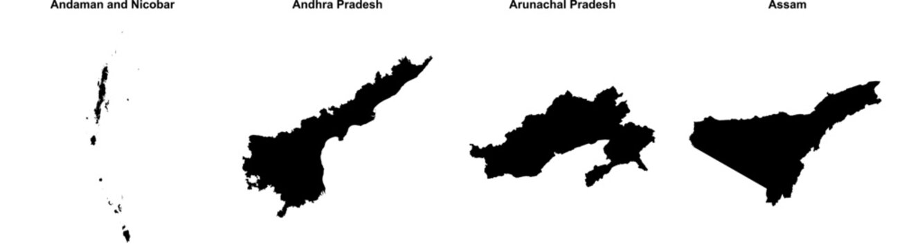 Andaman and Nicobar, Andhra Pradesh, Arunachal Pradesh, Assam outline maps