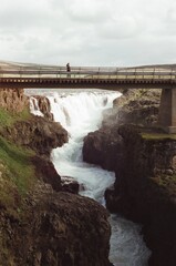 Kolugljúfur Canyon bridge over river in Iceland