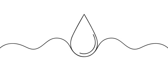 Continuous line drawing of drop. Water drop line icon. One line drawing background. Vector illustration. Water drop Continuous line icon