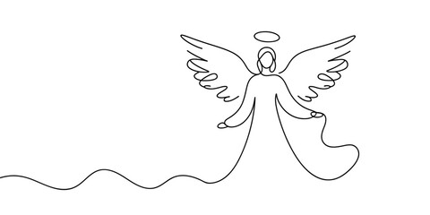 Continuous one line drawing of angel