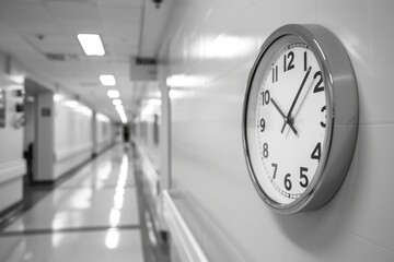 Hospital Clock in White Office Interior. Time Management Concept for Business