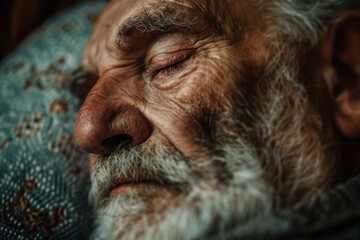 Older Man Tired. Senior Adult Dreaming with Eyes Closed in Bedchamber