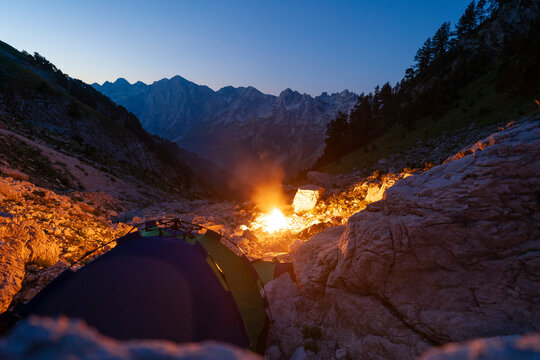 Albania, Tropoj&euml;. View from Jezerca mountain, night sky camping