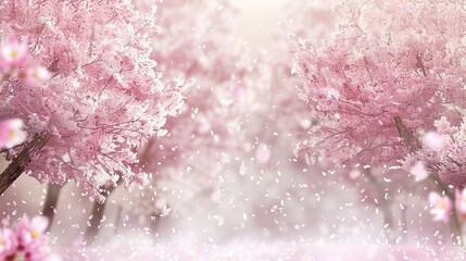 Fototapeta premium Pink Cherry Blossoms Falling in a Spring Forest