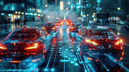 Autonomous Vehicles in a Futuristic Cityscape