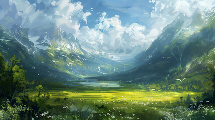 landscape with lake and mountains