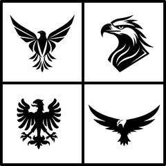 four black and white bird animal elements that can be used to create a business or brand logo