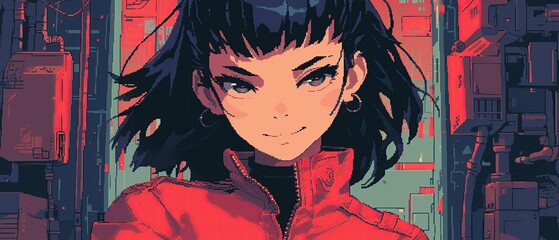 A retrostyle pixel art character portrait, exaggerated features, limited color palette, and a mischievous grin , cartoon style