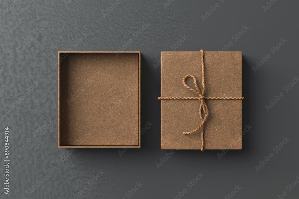Poster A box with a string tied around it, often used for shipping or storage