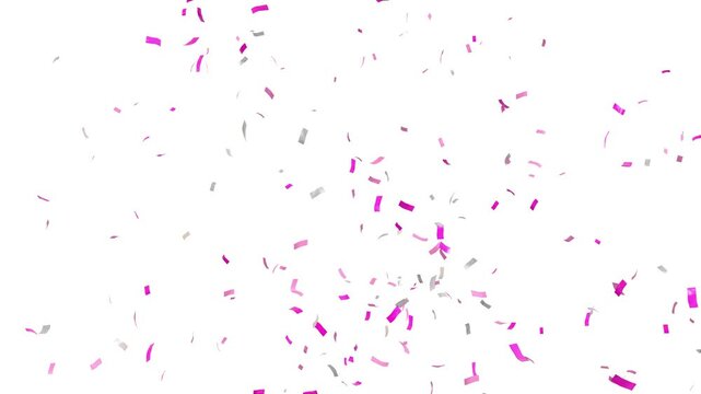 pink and silver confetti explosion on white background for gender reveal - 3D rendering - 4k - 60 fps