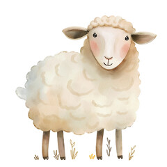 Cute sheep in the meadow. Watercolor illustration for kids design