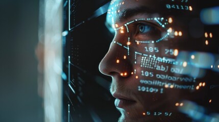 Man's Face with Digital Overlays