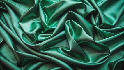 Obraz premium Luxurious emerald green silk fabric background with subtle texture and soft folds, providing a sophisticated and elegant setting for product or still-life photography.