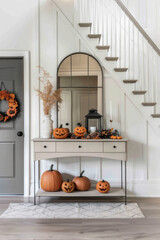 Obraz premium Cozy Entryway with Halloween Pumpkins and Mirror
