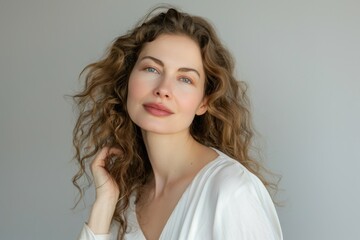 Fototapeta premium beautiful female caucasian face, cosmetology concept, model with natural skin and clean face