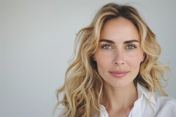 Fototapeta premium beautiful female caucasian face, cosmetology concept, blonde model with natural skin and clean face
