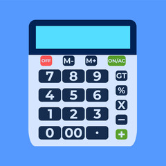 calculator on blue background.