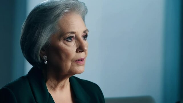 With poise and grace a silverhaired woman takes charge of a crucial meeting.
