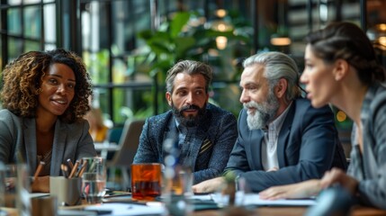 A diverse team of professionals engaged in a meeting
