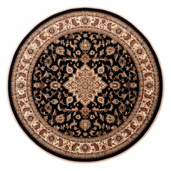 Obraz premium Elegant Round Persian Carpet with Intricate Floral Patterns in Black and Beige Colors for Home Decor