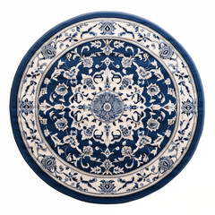 Fototapeta premium Elegant Round Blue and White Floral Patterned Rug with Intricate Design for Home Decor
