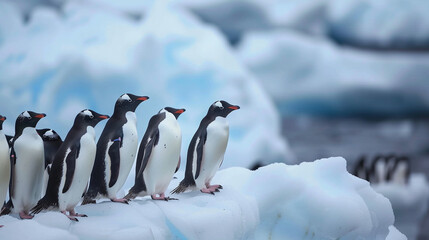 Obraz premium Penguin colony on an Antarctic ice shelf