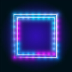 Neon square frame, border with illuminated background.