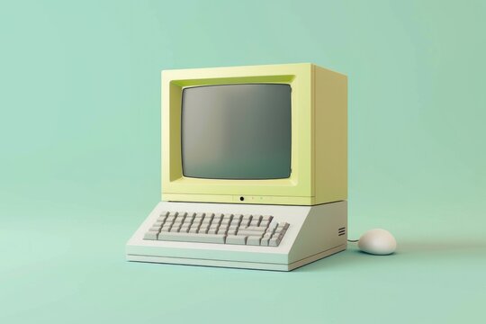 A vintage computer sits on a table, showing signs of age and disuse