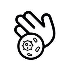micro. vector illustration. black simple icon, sign or symbol. web. hands with germs on them. dirty hands. hand under a microscope. health and medicine. virus. hygiene