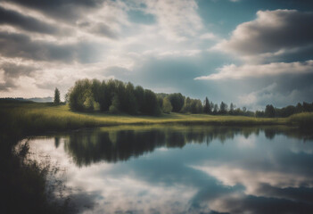 Beautiful landscape with water and clouds