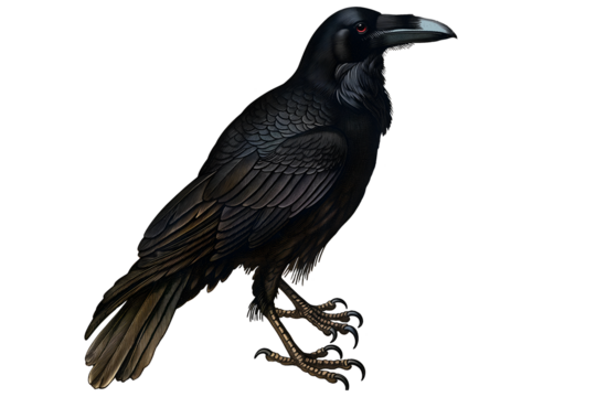 Vintage retro black and white painted illustration of a crow