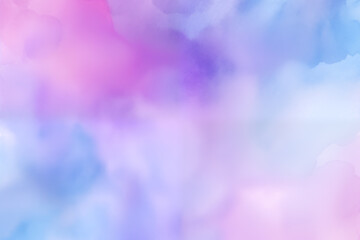 Blue and purple abstract random background with copy space. Bright colourful creative soft summer sky wallpaper. Purple, blue, pink clouds weather artwork 