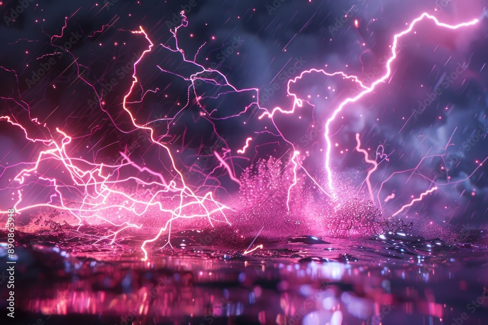 Poster a picture of lightnings suspended in the air, providing a unique visual representation of electrical