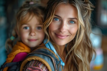 Woman Carrying Toddler In Baby Carrier Smiling At Camera