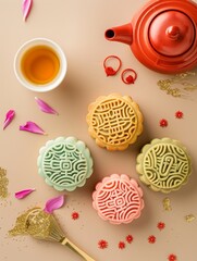 Chinese traditional holiday Mid autumn festival holiday background with mooncakes
