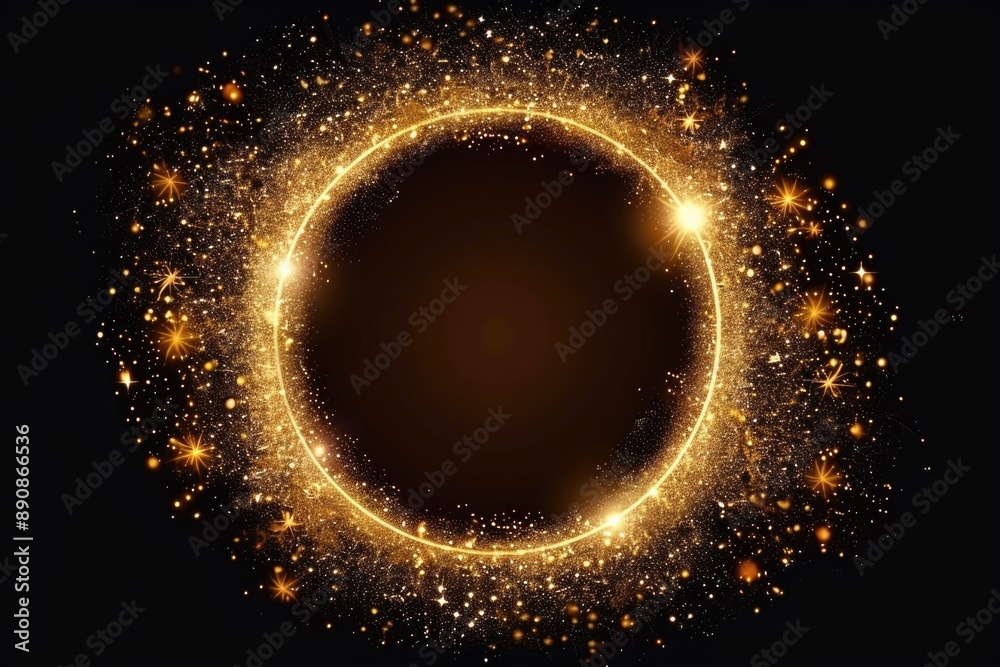 Aufkleber a circular pattern of golden sparks against a dark backdrop