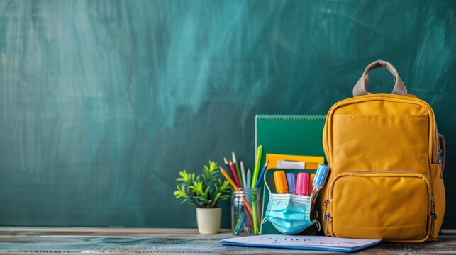 Backpack full of school supplies, back to school.