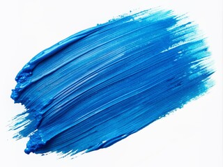 Vibrant blue brush stroke with dynamic texture and subtle paint splash, isolated on pure white background, creating a bold and artistic visual statement.