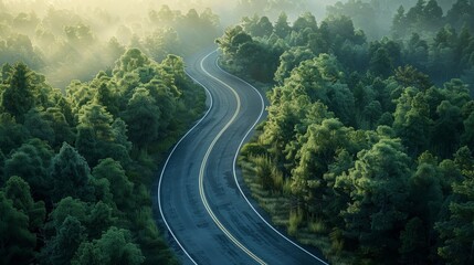 Create road, sceneic background, arial view.